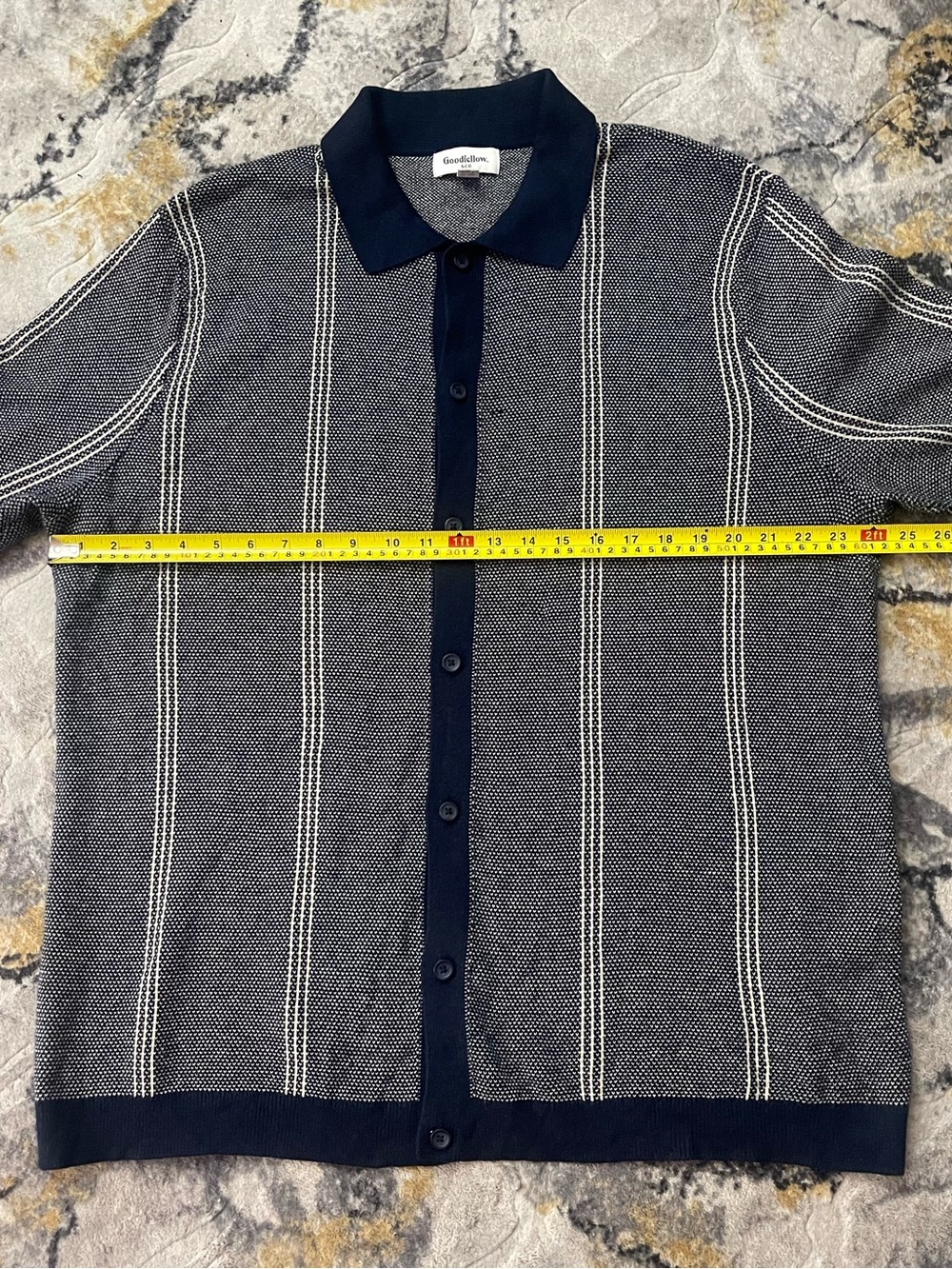 Goodfellow & Co Navy and White Short-Sleeve Button-Front Knit Polo - Picture 5 of 8